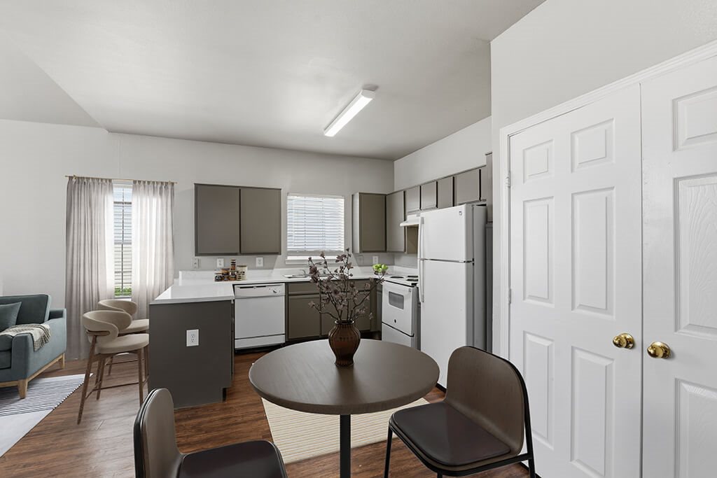 Dining and living room area at Almeda Park Apartments in Houston TX